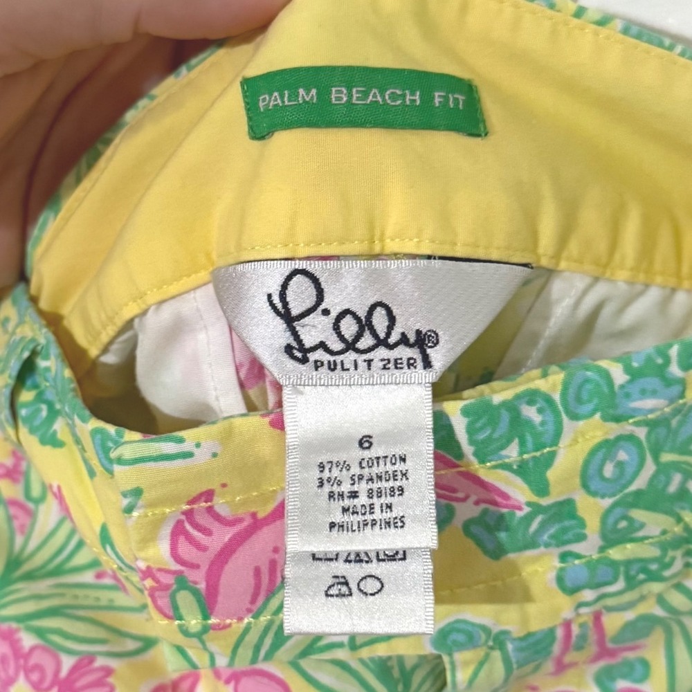 Lilly Pulitzer Flamingo Pelican Tropical Shorts Yellow Palm Beach Fit Size 6 - Picture 3 of 3